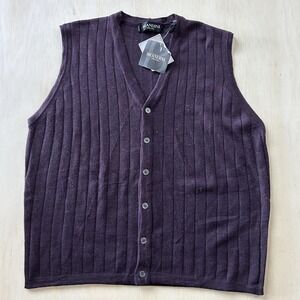 Brandini Sweater Vest Mens Large Purple Merino Wool V Neck Knit Made Italy